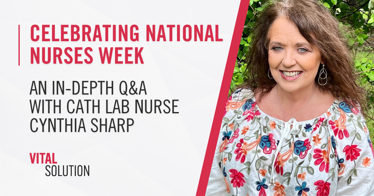 headshot of cath lab nurse Cynthia Sharp for Nurses Week Q&A