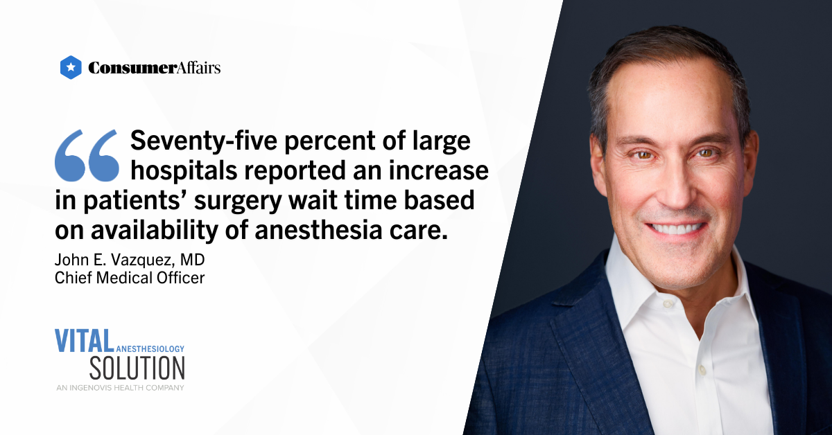 Dr. John Vazquez Highlights Critical Shortage and Aging Workforce of Anesthesiologists in the U.S.