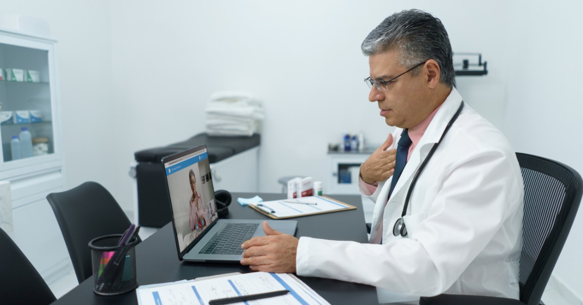 Physician conducting telehealth consultation to improve rural healthcare recruitment