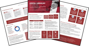 preview of a general cardiology fact sheet with information about career opportunities, compensation, and market trends